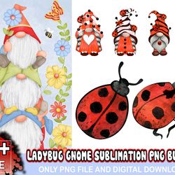 6 designs ladybug gnome sublimation png bundle, christmas png, gnome png, xmas png, merry christmas png, ladybug gnome p
