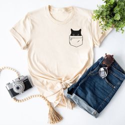 cat shirts, cat hiding in pocket shirts, cute kitty in pocket tee, kitten tsshirts, pocket cat t-shirt, gift for cats lo