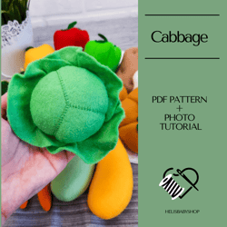 Felt Cabbage Pattern, Felt Food DIY, Pretend Play Food, Felt Vegetables for Kitchen Decoration, Toys for Kids