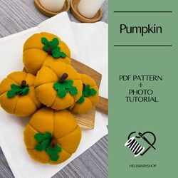 Felt Pumpkin Pattern for Halloween Decor and Toys, DIY Felt Food Template for Kids, Felt Vegetables for Kitchen Decor