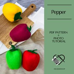 Felt Pepper Pattern, DIY Felt Food Template for Kids, Felt Vegetables for Kitchen Decor, Felt Toys