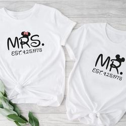 custom mr. and mrs. t-shirt, couple disneyland shirt, hubby and wifey shirts, newly married t-shirt, honeymoon shirt, cu