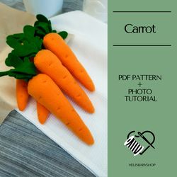 Felt Carrot Pattern and Tutorial, Felt Food Sewing Pattern, Felt Vegetables, Felt Ornament, Kitchen Decor