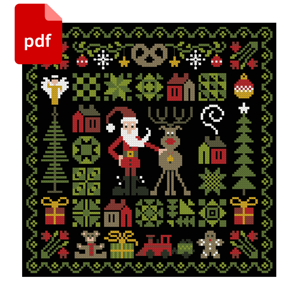 Christmas Sampler De Noel Cross Stitch Santa Reindeer Easy Chart Pdf Download Winter Pattern 0