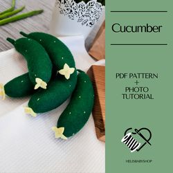 Felt Cucumber Pattern and Tutorial, Felt Food Sewing Pattern, Felt Vegetables, Felt Ornament, Kitchen Decor