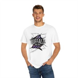 ripped buffalo zubaz printed unisex garment-dyed t-shirt, buffalo football shirt, buffalo bills shirt, josh allen inspir