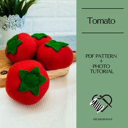 Felt Tomato Sewing Pattern and Tutorial, DIY Felt Food Template for Kids Play Kitchen
