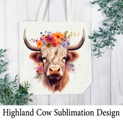 floral highland cow sublimation. higland floral png cow.