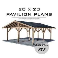 DIY 20 x 20 Gable Pavilion Plans pdf. Carport plans. backyard wooden pavilion plans for outdoor. Square gazebo plans pdf
