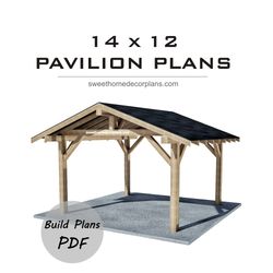 Diy 14 x 12 gable pavilion plans pdf. Carport plans. Backyard pergola plans for outdoor. Wooden pavilion gazebo patio pd