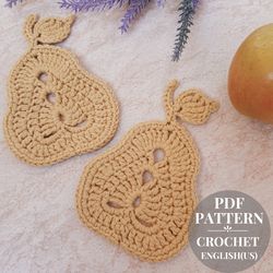 Easy pear crochet pattern, autumn applique pear crochet, decor for farmhouse kitchen, crochet pattern pdf, crochet motif