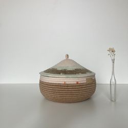 beige storage basket with lid 7.5'' x 9'' jute basket