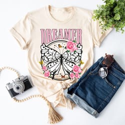 dreamer butterfly shirt, cute shirt for women, vintage shirt for her, butterfly shirt, girl friends, beach shirt, boho s