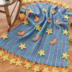 Stars and Moon Baby Blanket Crochet pattern - Afghan Gift - vintage instructions Digital PDF