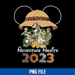 Adventure Awaits 2023 Mickey And Friend Safari Hat Png, Mickey And Friend Png, Disney Vaciton Png Digital File