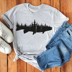 fish and forest, mens fish t shirts, fishing gift for him, fisherman shirt gift for men, men shirt, men fish shirt