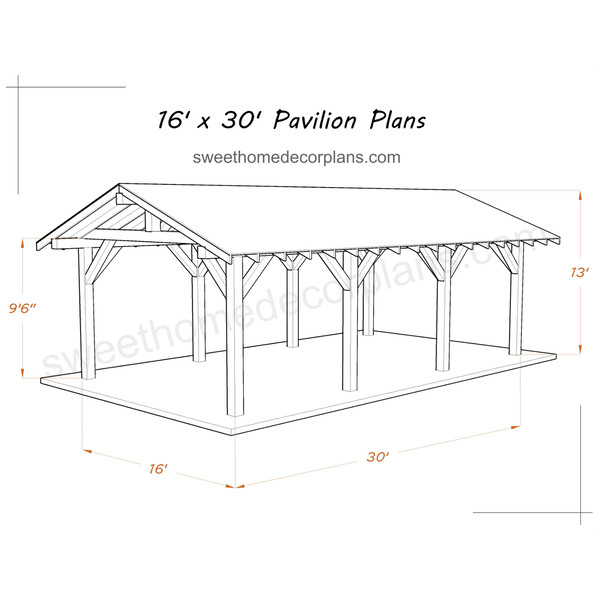 Diy 16 х 30 gable pavilion plans carport gazebo pergola 1.jpg