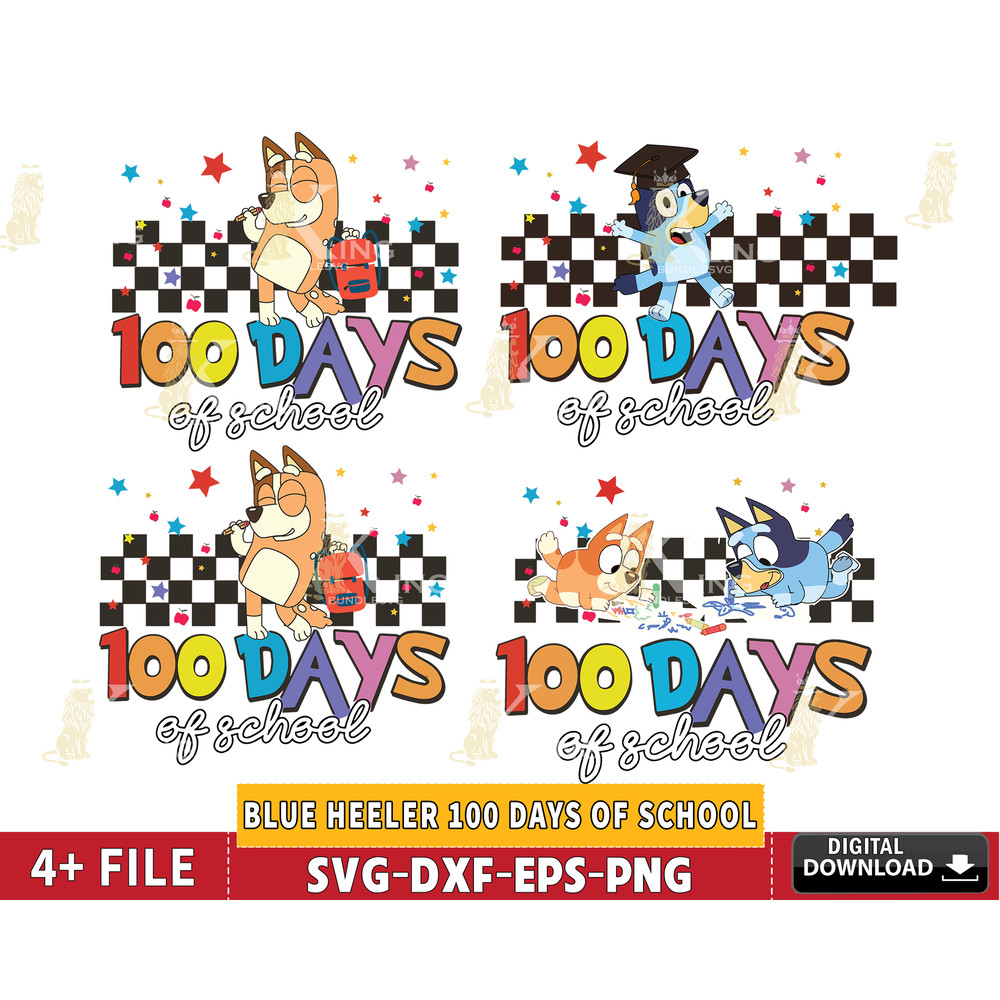 Blue Heeler 100 Days of School svg, Back to School, 100th Day of School svg , 100 Days Png, Cartoon Dog 100th Day.jpg