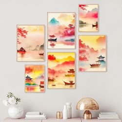 set of 6 prints, wall decor, digital art, posters, living room art, contemporary art, minimalist art digital download