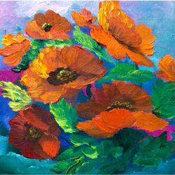 Poppy Painting Original Artwork Small Oil Painting Flowers Art Floral Wall Art Colorful Painting Original Small Art