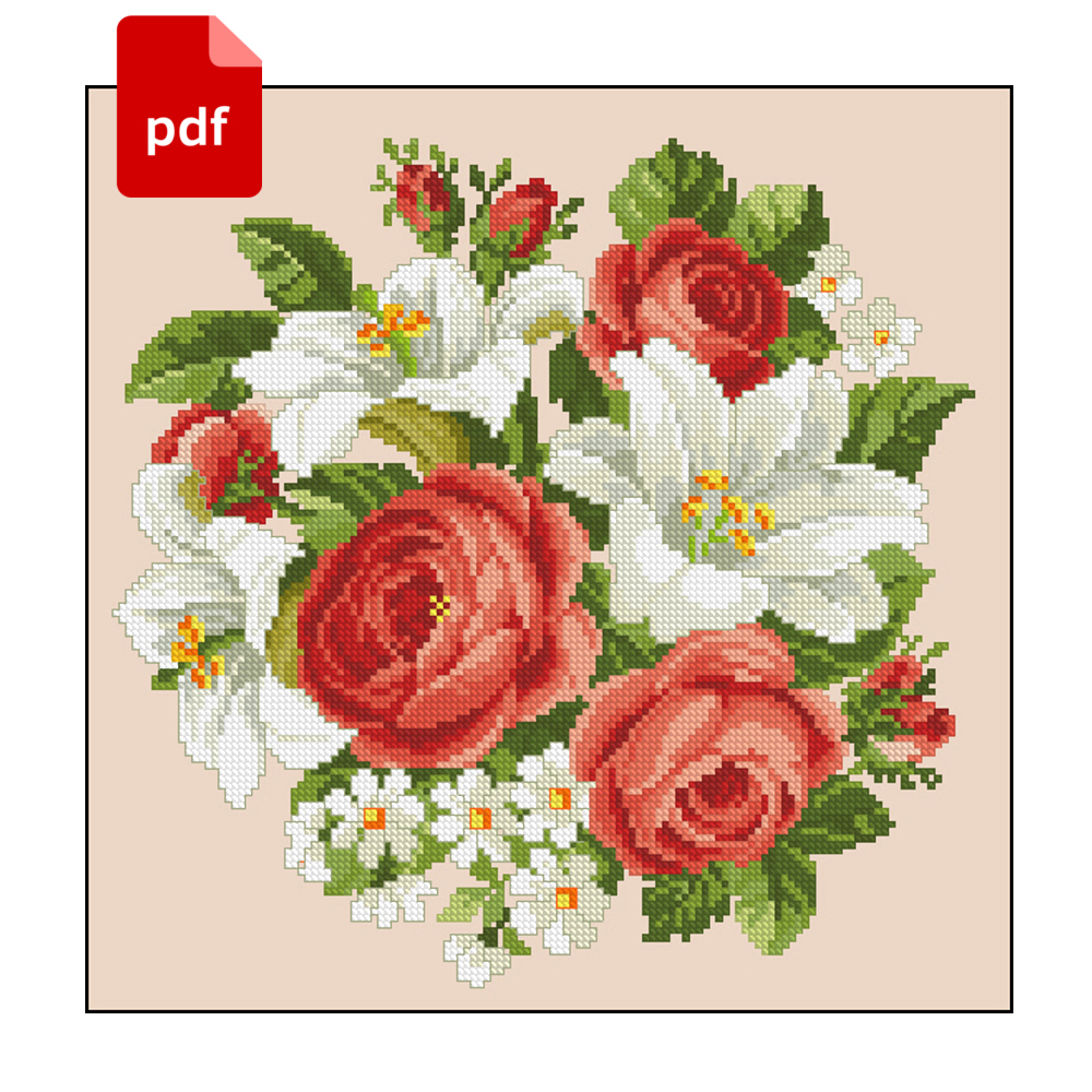 Cross Stitch Vintage Flowers Bouquet Chart Lilies And Roses Cross Stitch Pattern Pdf 4