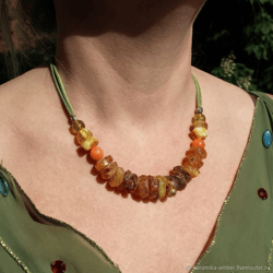 Natural Amber Necklace Adult Raw Baltic Amber jewelry women Healing Necklace Choker necklace on green cord with a lock
