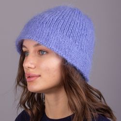 Bucket hat made of mohair. Light blue color