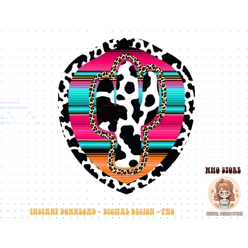 Western Cow Cactus Leopard Cheetha Serape Turquoise pink T-Shirt copy.jpg