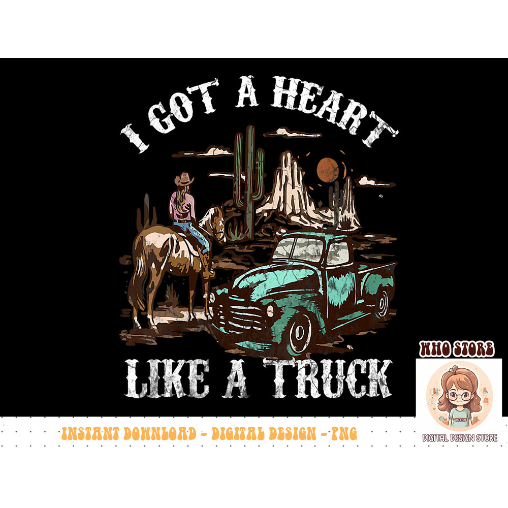 Womens Western Sunset Cowgirl I Got A Heart Like A Truck Vintage V-Neck T-Shirt copy.jpg