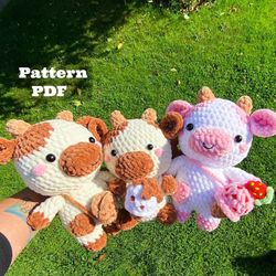 2in1 Crochet Pattern - Chubby Milky Cow, crochet milk cow pattern, cute, farm animal