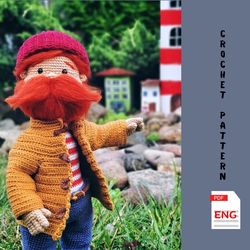 crochet amigurumi doll cool sailor, 1 new pdf pattern in eng
