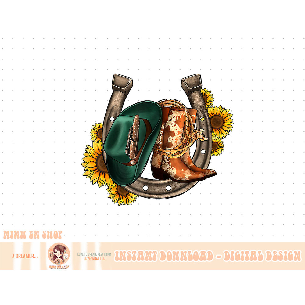 Cowboy Boots Cowboy Hat Horseshoes Sunflower Western Cowhide T-Shirt copy.jpg