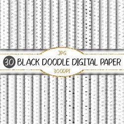 Black Doodle Pattern Digital Papers | Hand Drawn Design, Seamlessly, Cute Clip art, Background, Line Art, Wallpaper
