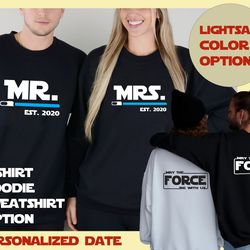 lightsaber mr and mrs family shirts, disney honeymoon 2023, couple matching, couple shirt, honeymoon couples shirts, hus