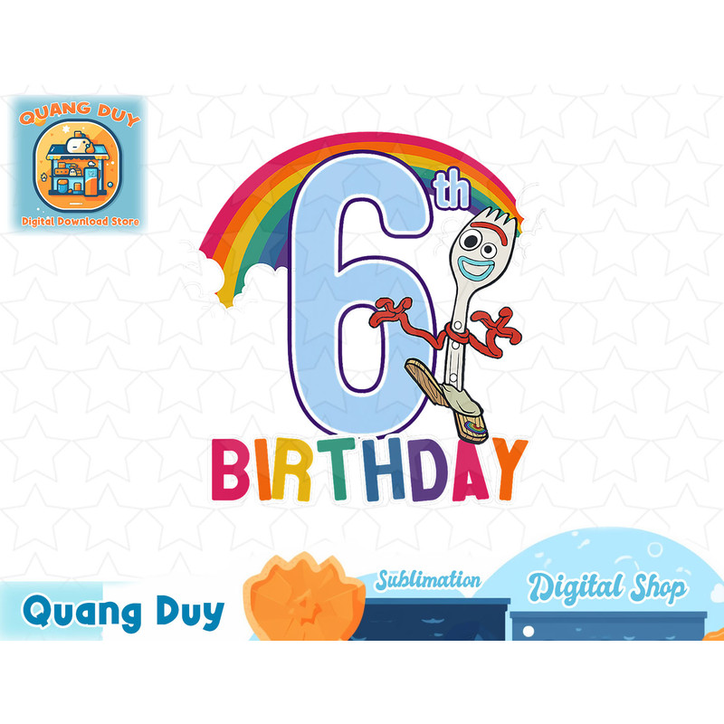 Disney Pixar Toy Story 4 Forky 6th Rainbow Birthday T-Shirt copy.jpg