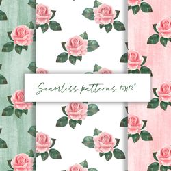 seamless patterns of pink roses
