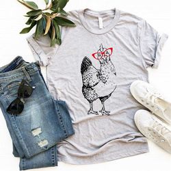 Hen Chicken 4H Farm Egg Humor Shirt For Women, Cute Glasses Chick, Funny Backyard Chicken