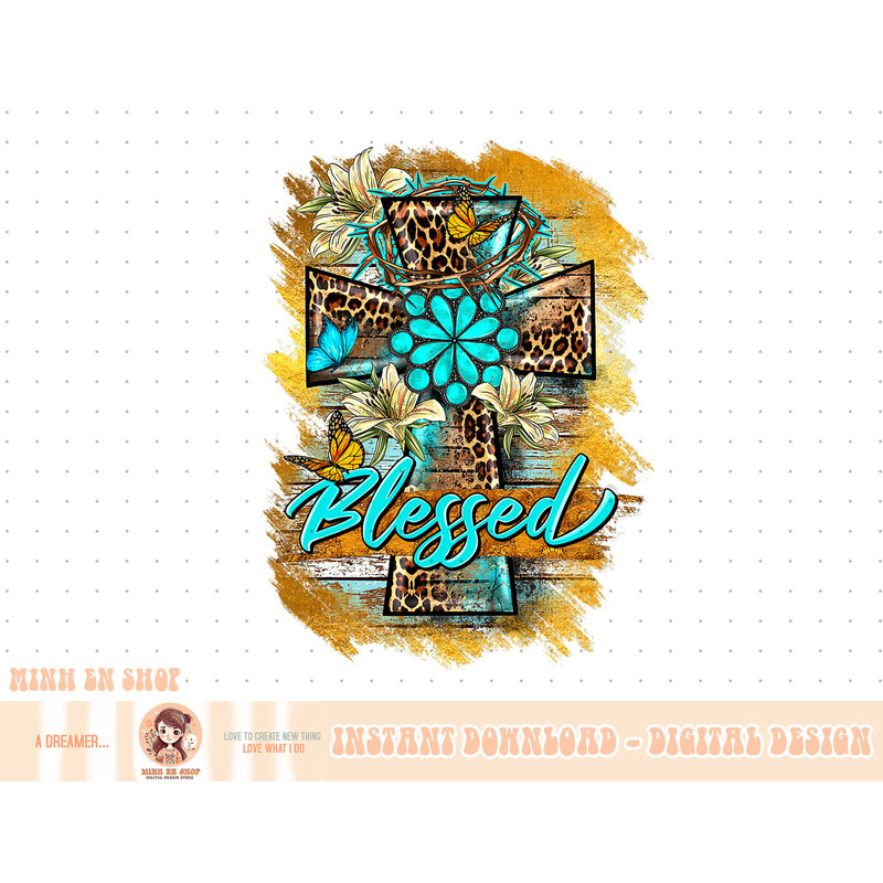 Leopard Cross With Turquoise Flowers Blessed Jesus Christian T-Shirt copy.jpg