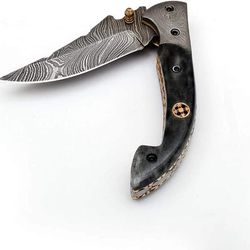 Handmade Damascus Steel Folding Knife, Hand forged Knife, Everyday Carry Knife, Pocket Knife, Gift For Him, Gift for Her