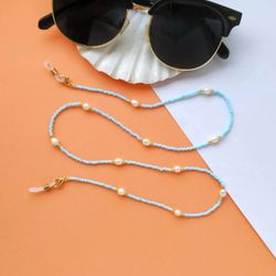 Beaded eyeglass chain, light blue sunglass chain, bead pearl Eyeglass Holder, Glasses holder, face mask chain necklace