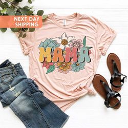retro floral mama t-shirt, boho flowers mom shirt, vintage tee for mother's day, retro flowers moms tee, mother's day fl