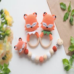 Crochet Baby Fox Teether/Rattle, Fox Holder, Pacifier Necklace/Clip, Pattern, PDF, English