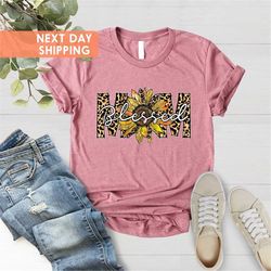 blessed mama shirt, leopard print shirt, sunflower shirt, gift for mom, mother's day shirt, mama shirt, mothers day gift