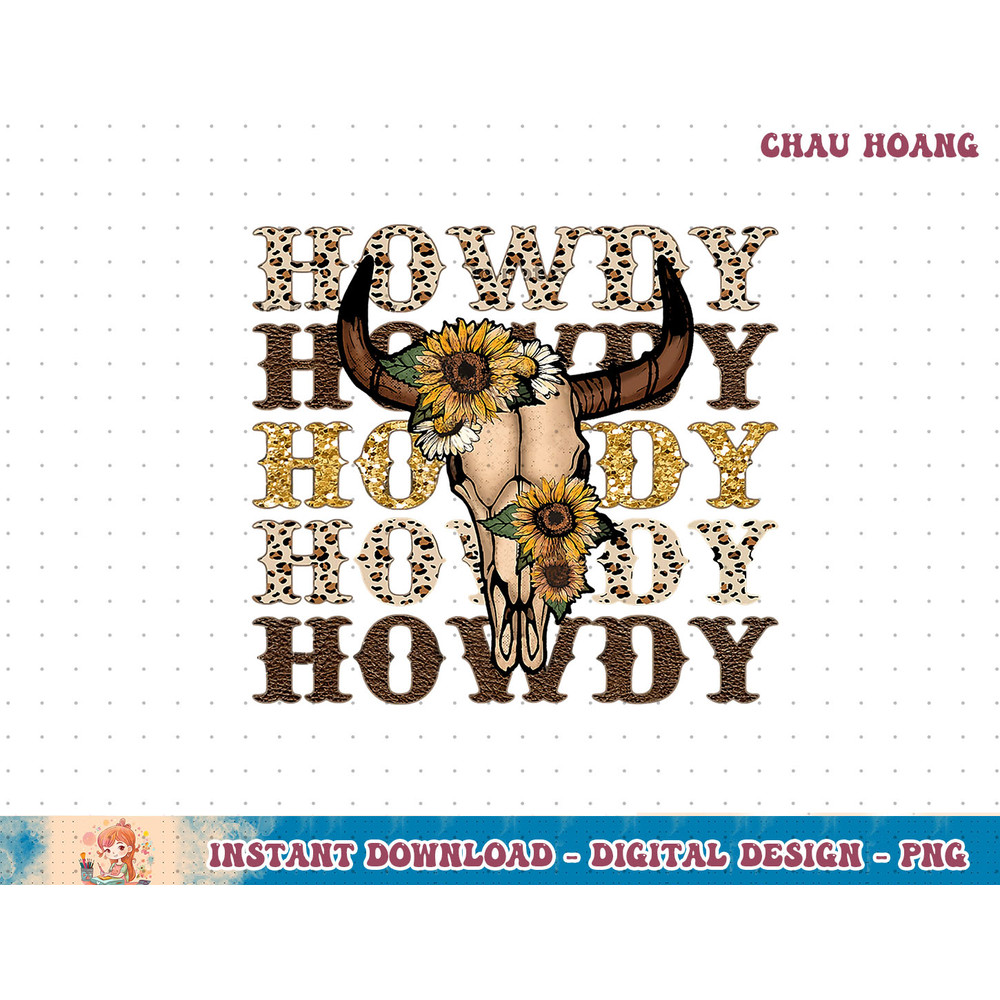 Leopard Boho Bull Skull Sunflower Howdy Western Country T-Shirt copy.jpg