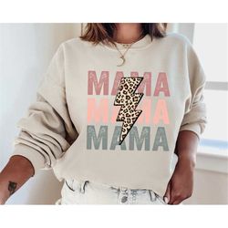 mama rock n'roll lightning bolt sweatshirt, mama leopard sweatshirt, mother's day gift, gift for mom, mom sweatshirt, ma