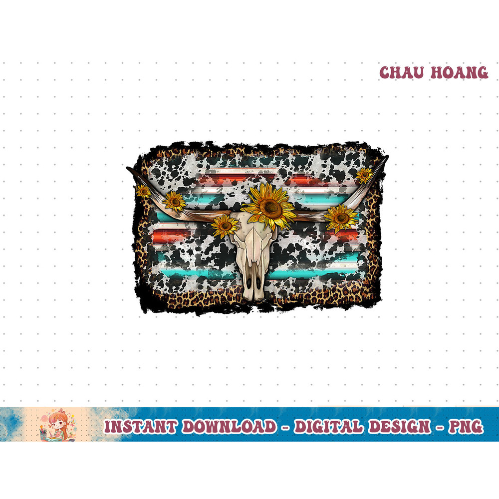 Longhorn Bull Skull With Sunflower Serape Western Cowhide T-Shirt copy.jpg