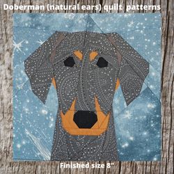 Doberman natural ears quilt block  patterns 4 versions with variations