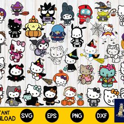 150 file hello kitty halloween bundle svg, digital download