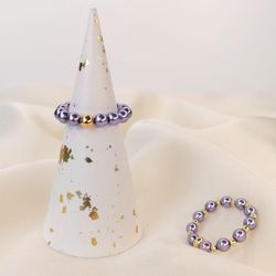 Ring, purple ring, gold ring, beaded ring, minimalist ring, unique ring, ring set