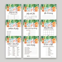 safari baby shower games | pack of 9 popular safari-themed baby shower games